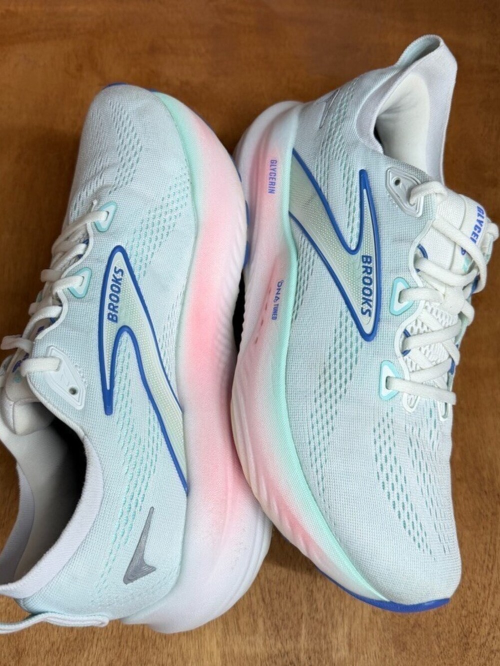 Brooks Glycerin 22 Running Shoes Womens Sz 10 Wide White Amparo Blue 1204341D110